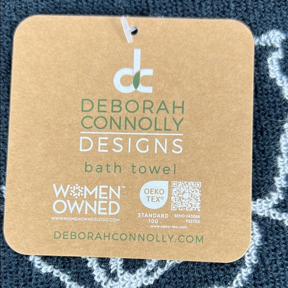 Deborah Connolly Bath Towel Set Floral Black White with Fringe Plush Cotton NEW - Picture 3 of 9